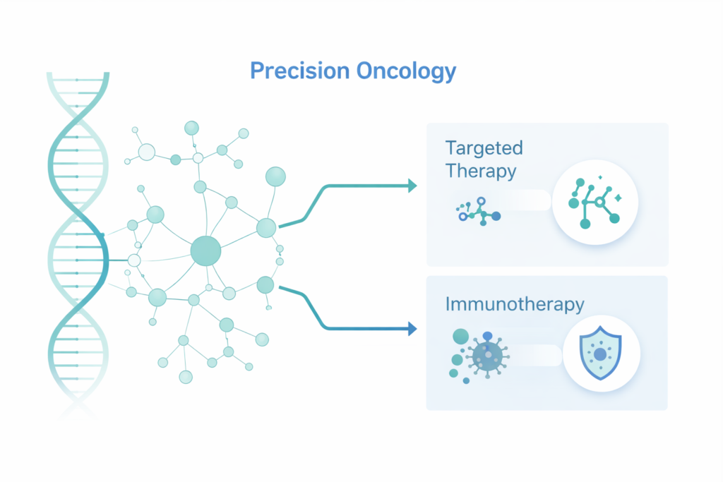 Molecular profiling guiding targeted therapy and immunotherapy selection in precision oncology